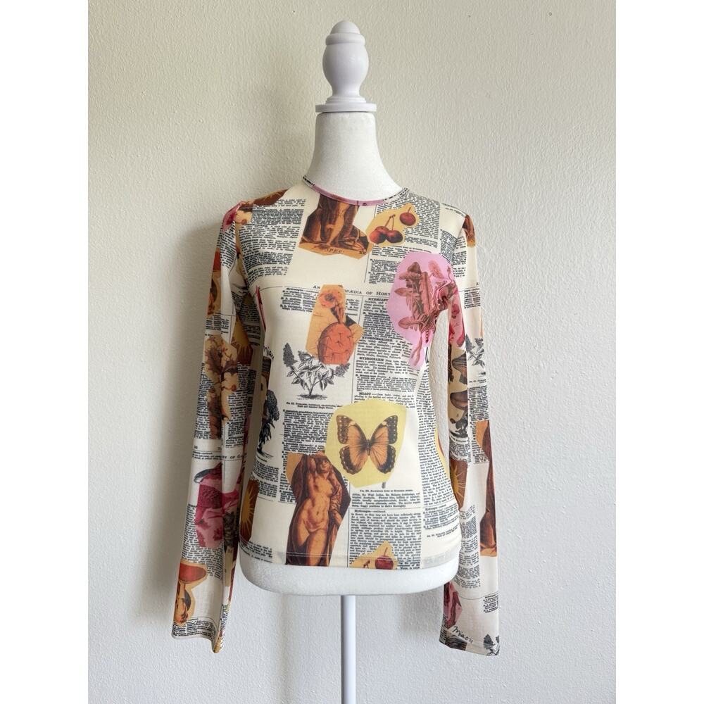 MIAOU Long Sleeve Graphic Tee Retro Romantic Round Neck Y2K Size S‎